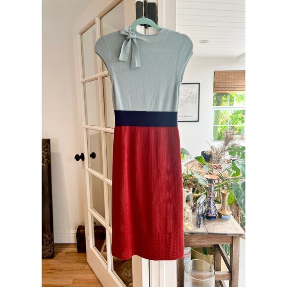 Anthropologie Charlie & Robin Tie Neck Colorblock Sweater Dress, Medium - Picture 1 of 9
